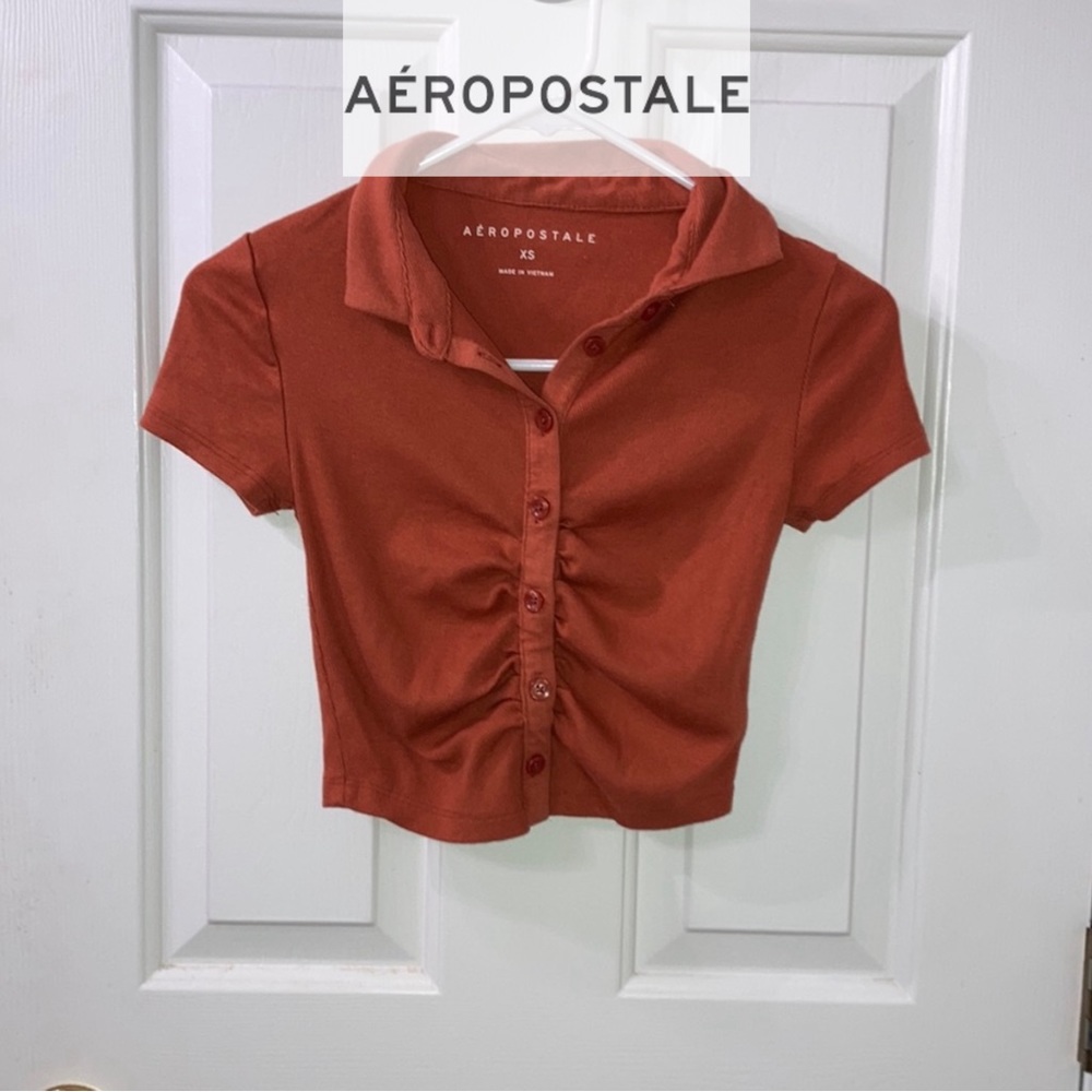 Aeropostale Orange Ruched Button Down Crop Top Size xs - Picture 1 of 6